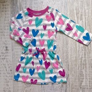 Hatley Long Sleeve Gray Pink Blue Dress Sz 3 girls toddler hearts pattern stripe